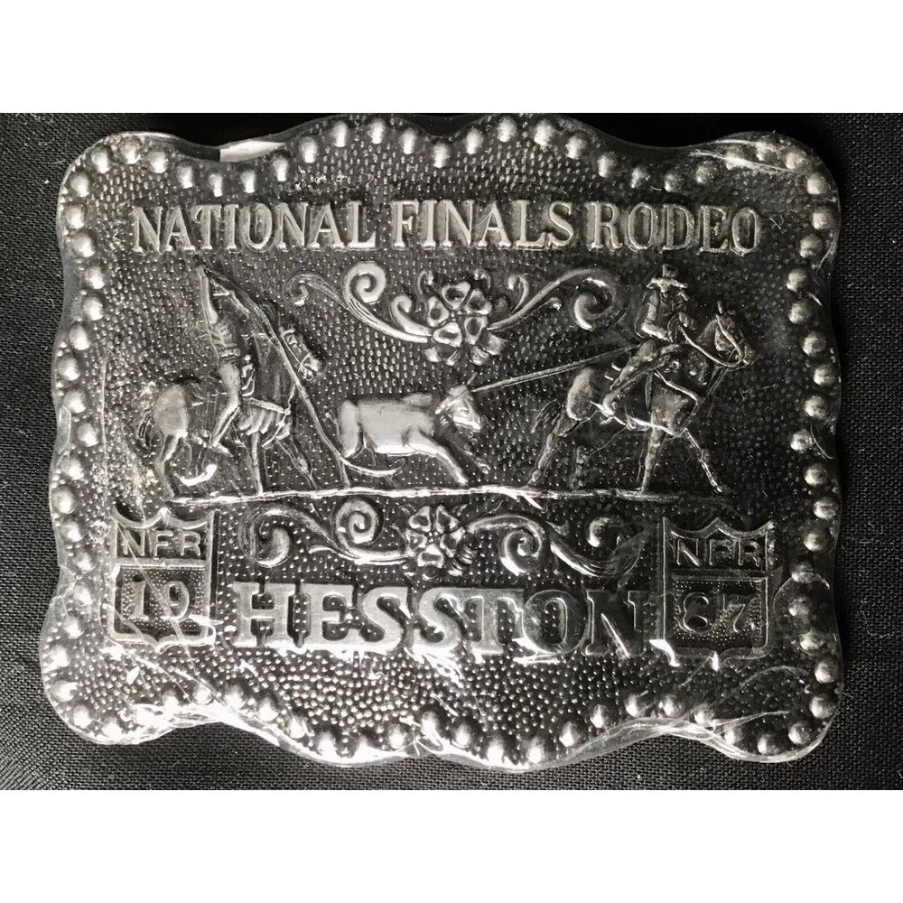 1987 National Finals Rodeo Hesston Adult Belt Buckle Sealed Original Pkg VINTAGE